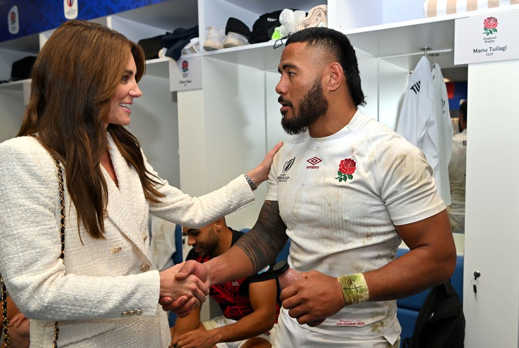 Kate Middleton shaking the hand of Manu Tuilagi