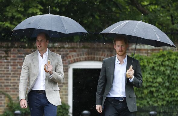 Prince Harry and William holding umbrellas