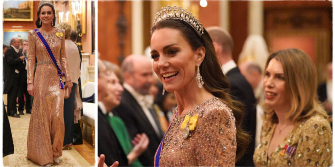 Princess Kate Glowing In Favourite Tiara And Jenny Packham Gown For Glam Buckingham Palace Reception