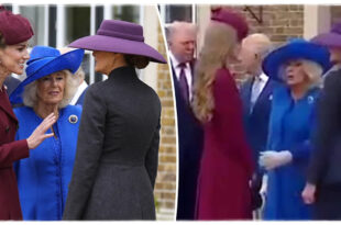 Queen Camilla subtly waving for Kate Middleton to move aside as she speaks with Melania Trump at Windsor Castle