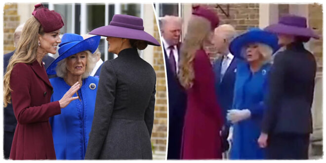 Queen Camilla subtly waving for Kate Middleton to move aside as she speaks with Melania Trump at Windsor Castle