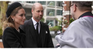 Princess Kate arriving at Westminster Cathedral as priest’s robes blow into her face, causing an awkward moment