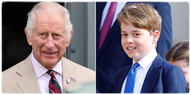 King Charles standing with Prince George, amidst talk of a regnal name choice that surprised royal staff