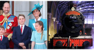 Prince Louis with Prince George and Princess Charlotte riding the Hogwarts Express on family night out