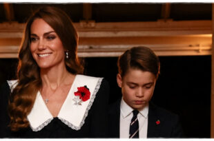 Princess Kate and Prince George smiling during a public appearance as fans praise her parenting style