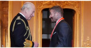 Victoria Beckham looking emotional as David Beckham receives his knighthood at the royal ceremony