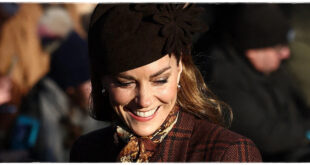 Princess Kate wearing a Christmassy coat dress at Sandringham during a festive royal appearance