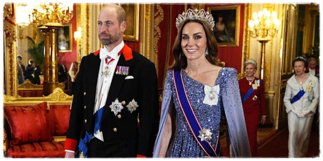 Princess Kate dazzling at the State Banquet beside Prince William and King Charles