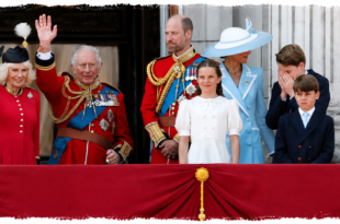 Prince George sharing a caring moment with Princess Kate during Trooping the Colour