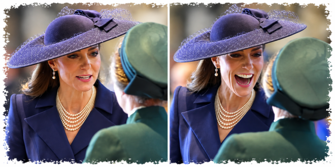 Princess Kate laughing with Princess Anne after an awkward greeting at the Commonwealth Day service at Westminster Abbey