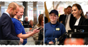 Prince William and Princess Kate working behind the IKEA café tills during their surprise visit to Belfast on October 9, 2026