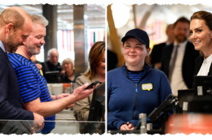 Prince William and Princess Kate working behind the IKEA café tills during their surprise visit to Belfast on October 9, 2026